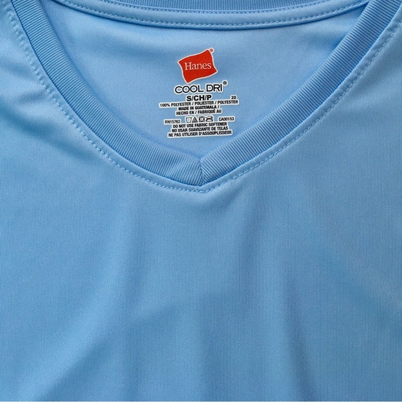 Hanes Women’s Cool Dry Performance V-Neck Athletic Sports Tee Light Blue Small - Picture 4 of 7